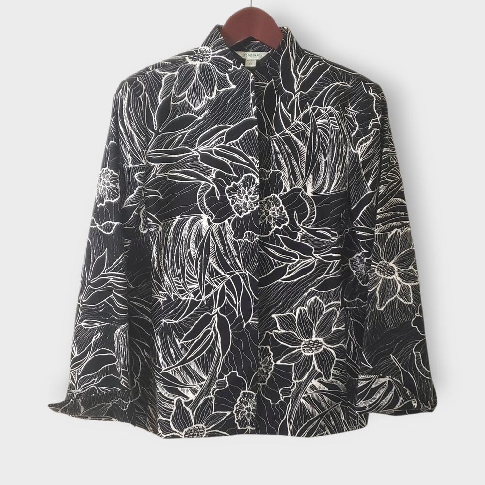Austin Reed Open Front Floral Blazer Jacket Black White Sz 12 Elegant Classic